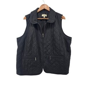 Talbots Size 1X Black Diamond Quilted Zip Front Vest